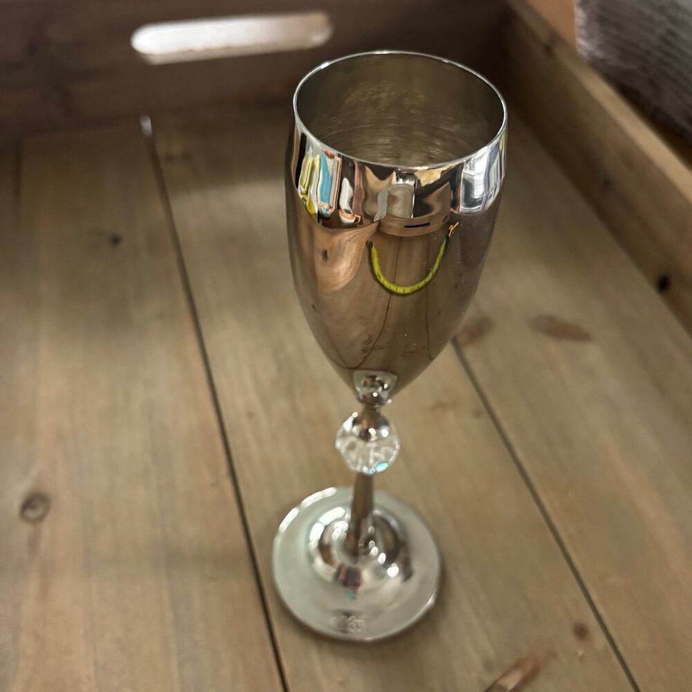 Vintage Wedding Style Glam Silver Plated Champagne Glass - Picture 3 of 5
